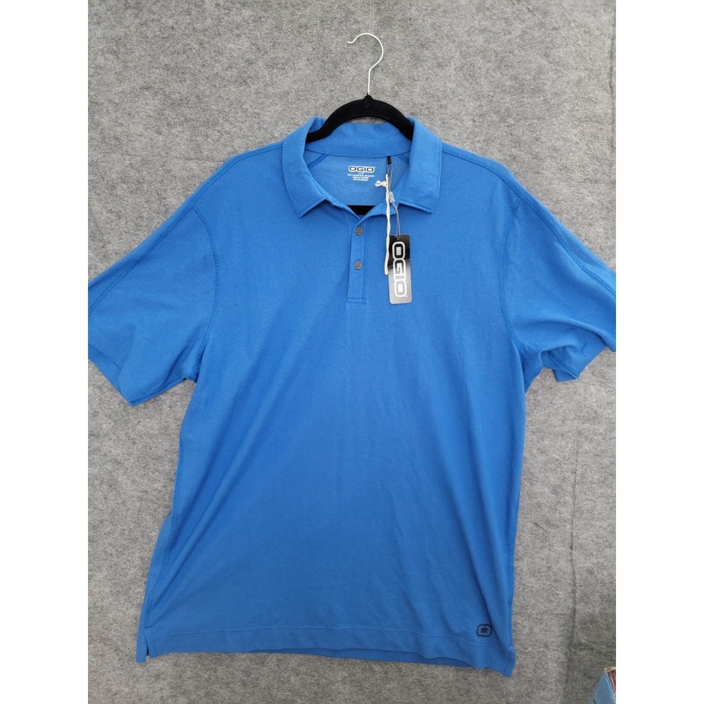 NWT Ogio Mens Short Sleeve Polo Shirt Large Blue Seagrams Logo OG130 Microfiber